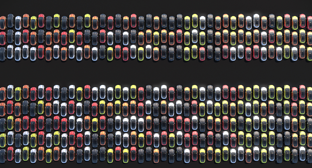 EV market, rows of electric cars parked